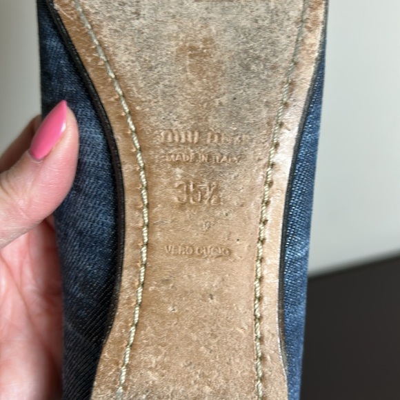 MIU MIU blue denim bow ballet flats round toe studs leather Designer 35.5 US 5.5 - Picture 10 of 10